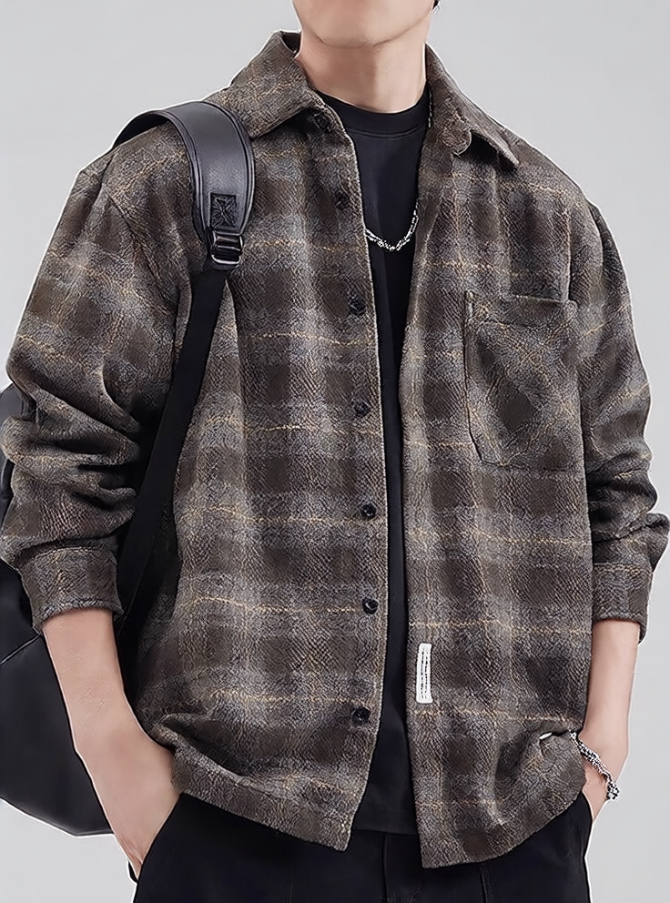 Plaid long-sleeved shirt