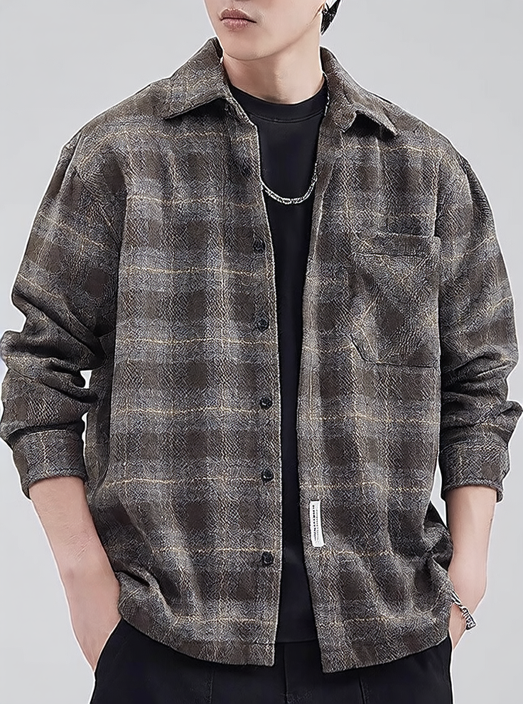 Plaid long-sleeved shirt