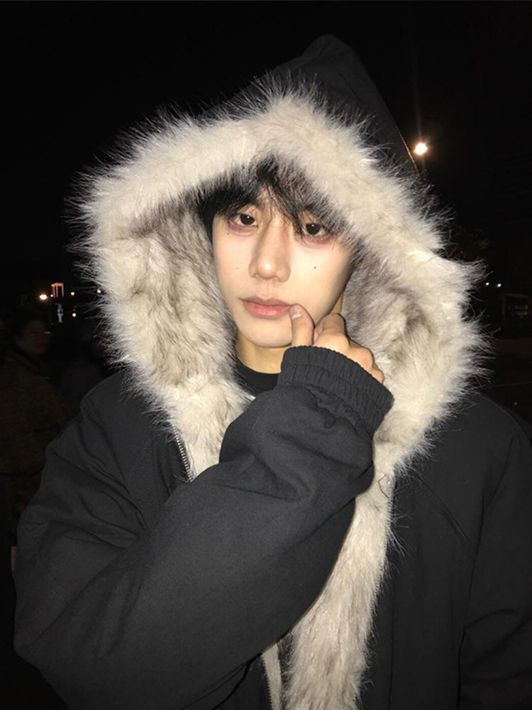 Cleanfit Zuo Shan Diao Fur Collar Hooded Jacket Cotton Coat for Men, Winter Thickened Warm American Short Cotton Jacket