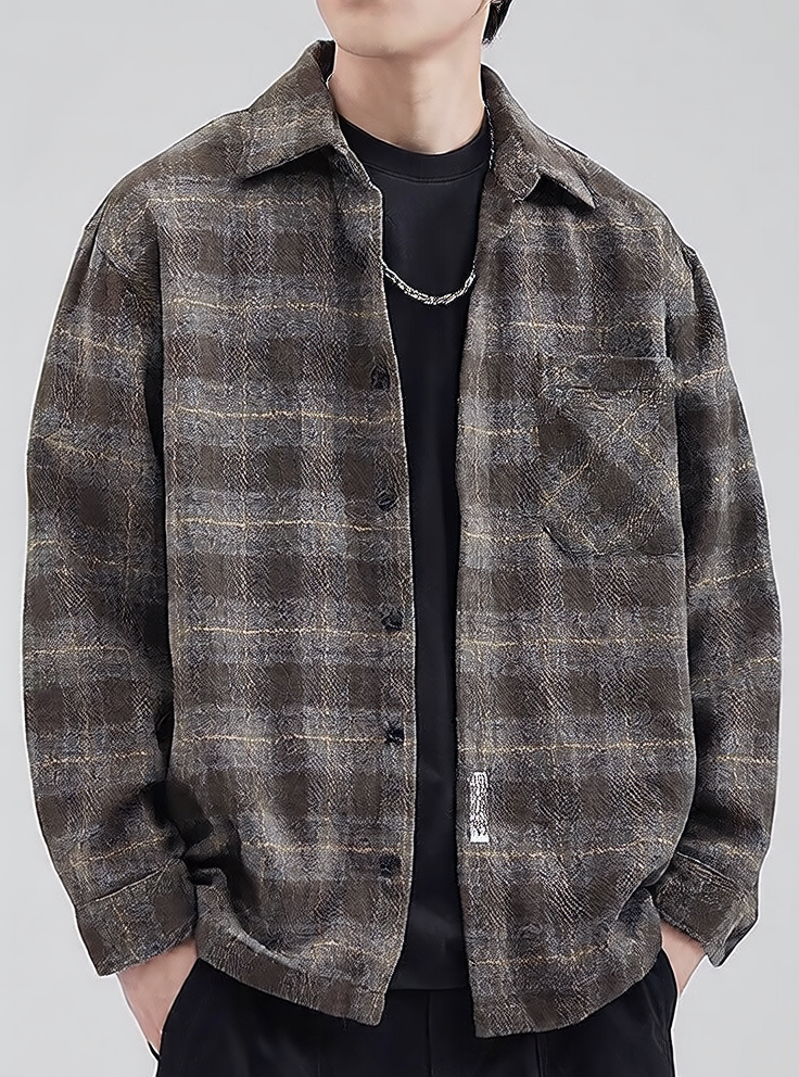 Plaid long-sleeved shirt