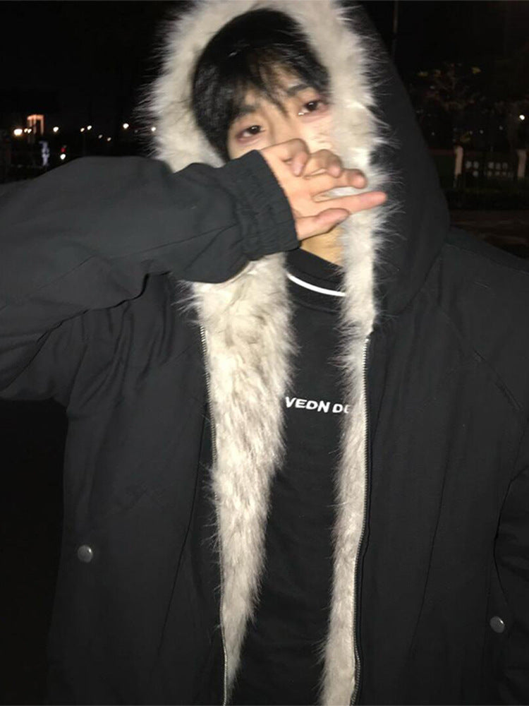 Cleanfit Zuo Shan Diao Fur Collar Hooded Jacket Cotton Coat for Men, Winter Thickened Warm American Short Cotton Jacket